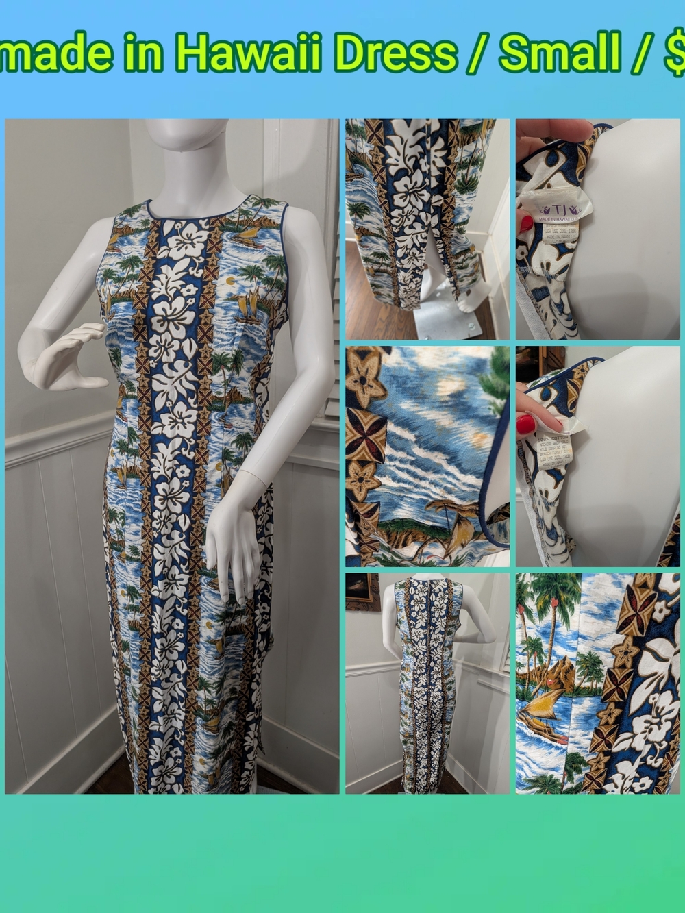 Handmade Hawaiian Blue Floral Maxi Dress